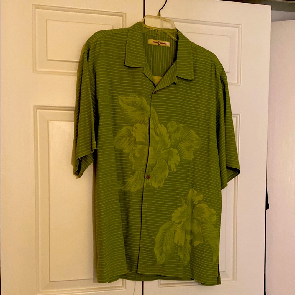 Tommy Bahama Olive Green Floral Short-Sleeve Button-Up